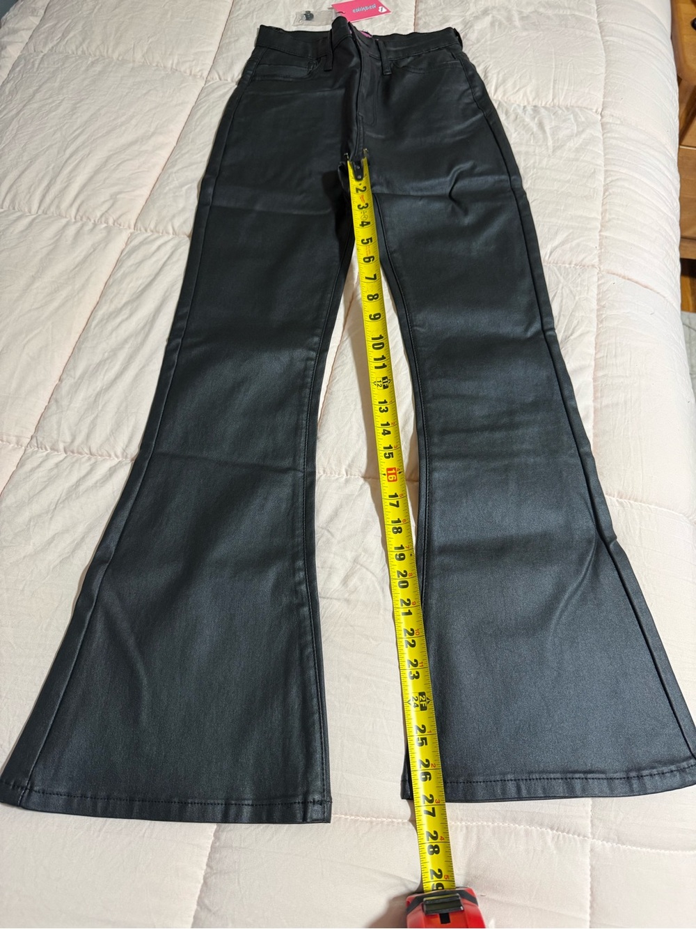 NWT Edikted Petite Luna Faux Leather Flare Jeans Black